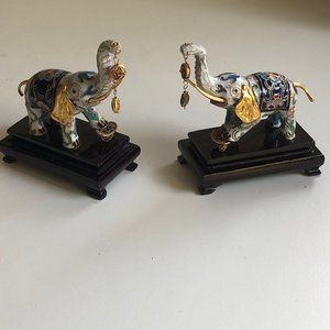 Vintage Cloisonné Chinese Sacred Elephants Floral Enamel‎ Figurines Sculptures